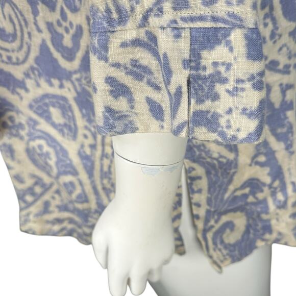 Coldwater Creek Linen Tunic Top Womens Large Petite Paisley Button Pintuck Pleat - Picture 5 of 12